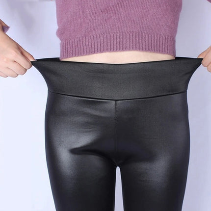 Women's Plus XL-5XL High Waist Leather Pencil Pants