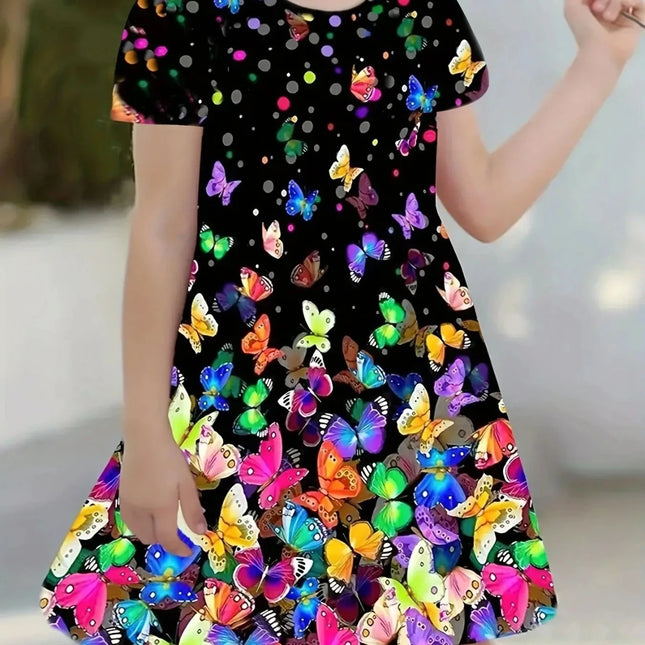 Baby Girl 3-14Y 3D Butterfly Short Loose Party Dress