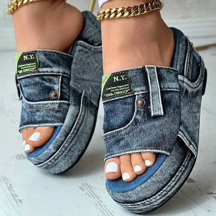 Slippers Women Summer Denim Beach Sandals - Slippers - OEING - Mad Fly Essentials