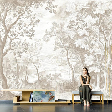 Custom European French Forest Landscape Living Area 3D Wallpaper