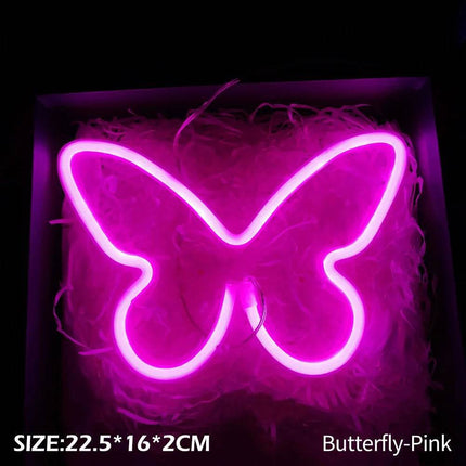 Pink Neon Butterfly LED Night Light - Mad Fly Essentials