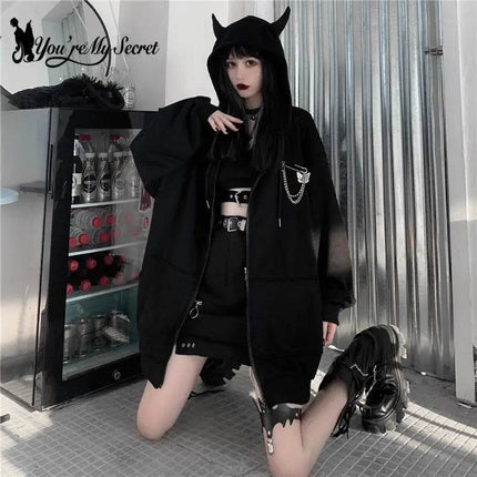 Women Gothic Punk Black Long Hoodies - Mad Fly Essentials