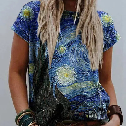 Shirt Women Retro Starry Night Van Gogh 3D Tee - Shirt - Boxdaq - Mad Fly Essentials