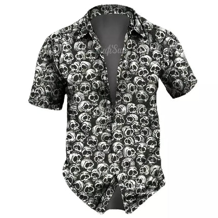 Men's 3D Skull Lapel Hawaiian Shirts