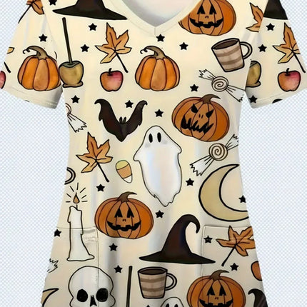 Nursing Scrub Women Halloween Skull Print Medical Uniform - Nursing Scrub - AltGoth - Mad Fly Essentials
