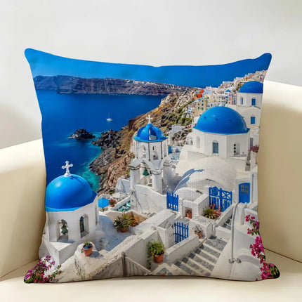 Pillows Decor Santorini Landscape Plush Pillow - Pillows Decor - Wandering Tribe - Mad Fly Essentials