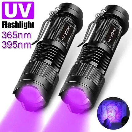 UV Portable 365/395nm Black Mini LED Flashlight - Mad Fly Essentials
