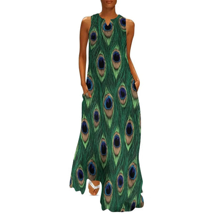 Maxi Dress Women Golden Summer Animal Peacock Dress - Maxi Dress - Aorsin - Mad Fly Essentials