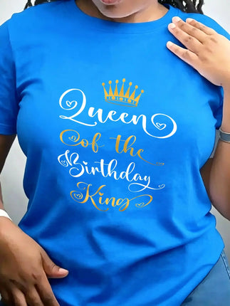 Shirt Women Crew Neck Queen - Birthday King Graphic Tees - Shirt - Sister Linda - Mad Fly Essentials