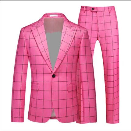 Blazer Men Red Striped Plaid 3pc Dress Suit - Blazer - Idealism - Mad Fly Essentials