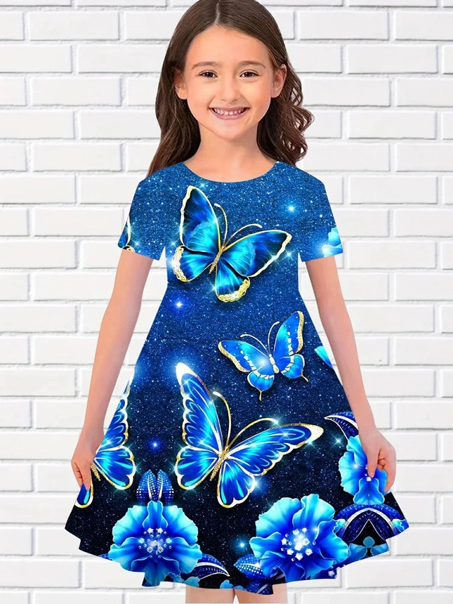 Baby Girl 3-14Y 3D Butterfly Short Party Dress
