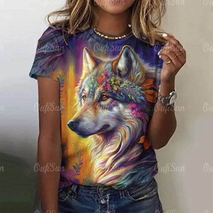 Women 3D Fashion Animal Wolf Summer Tees