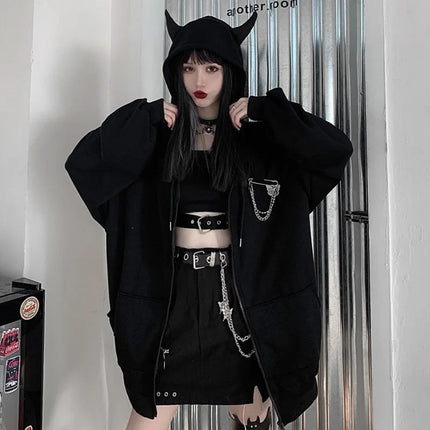 Hoodies Women Gothic Punk Black Long Hoodies - Hoodies - Youre My Secret - Mad Fly Essentials