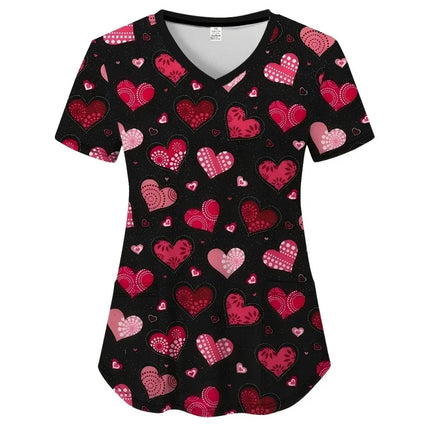 Nursing Scrub Women Hearts V-Neck Workwear Scrub - Nursing Scrub - Nadanbao - Mad Fly Essentials