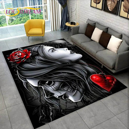 3D Gothic Horror Skull Dead Girl Area Rug - Mad Fly Essentials