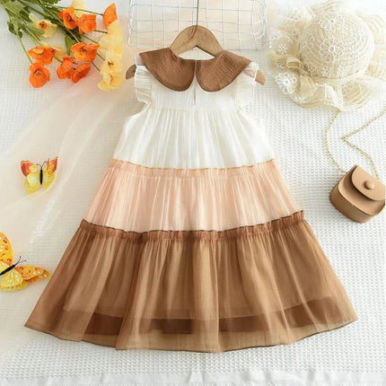 Baby Girl Doll Collar Color Blocked Cake Dress - Mad Fly Essentials