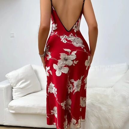 Women Floral V Backless Sleepwear Dress