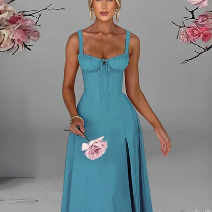 Midi Dress Women Summer Floral Blue Dress - Midi Dress - Gothica - Mad Fly Essentials