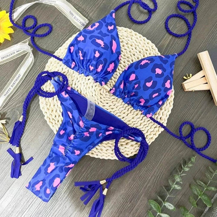 Women Blue Pink Leopard Bikini Swimwear Set - Mad Fly Essentials