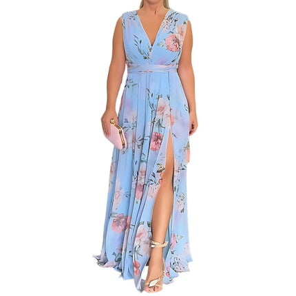 Women Floral Print V-Neck Sleeveless Maxi Dress