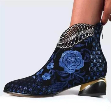 Women Embroidery Floral Western Ankle Boots - Mad Fly Essentials