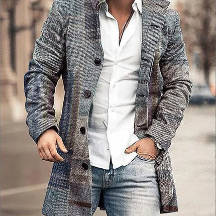 Men Stand-Collar Medium Long Pocket Coat