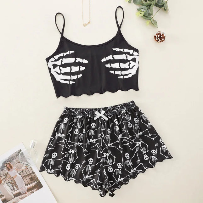 Pajama Set Women's Halloween Sleeveless Crop Pajamas - Pajama Set - Gelvishi - Mad Fly Essentials