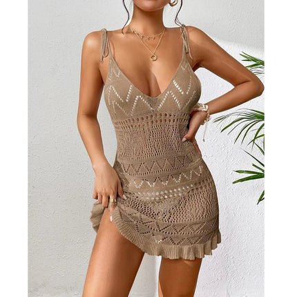 Women Sexy Crochet Beach White Mini Dress