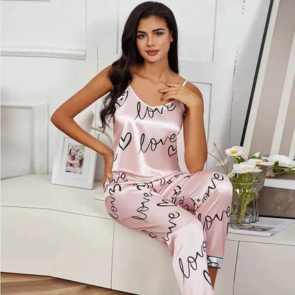 Women Satin Silk Hearts Pajamas Sets - Women's Shop Mad Fly Essentials