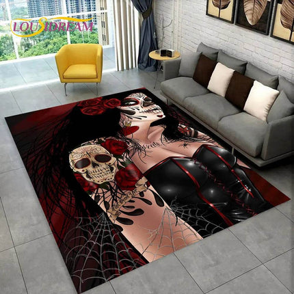 3D Gothic Horror Skull Dead Girl Area Rug - Mad Fly Essentials