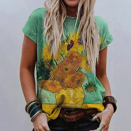 Shirt Women Retro Starry Night Van Gogh 3D Tee - Shirt - Boxdaq - Mad Fly Essentials