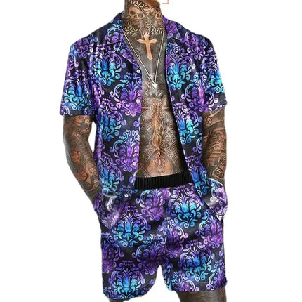 Tracksuit Men Lapel Patchwork Short Hawaiian Tracksuit Set - Tracksuit - Samlona - Mad Fly Essentials