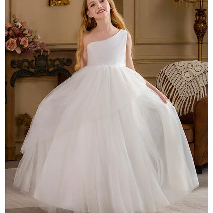 Princess Dress Girls Embroidery White Lace Bridesmaid Evening Dress - Princess Dress - NNJXD - Mad Fly Essentials