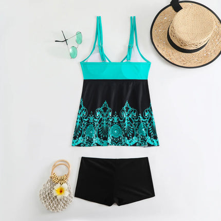 Tankini Set Women Blue Black Plus Floral Swimwear - Tankini Set - Beach Fellow - Mad Fly Essentials