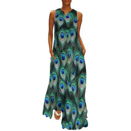 Maxi Dress Women Golden Summer Animal Peacock Dress - Maxi Dress - Aorsin - Mad Fly Essentials