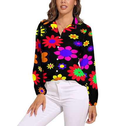 Shirt Women Flower Power Casual 3D 70s Blouse - Shirt - LazySorry - Mad Fly Essentials