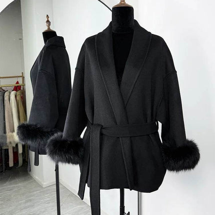 Tumilkets Fox Fur Woolen Women's Overcoat 2025 Outerwear - Mad Fly Essentials