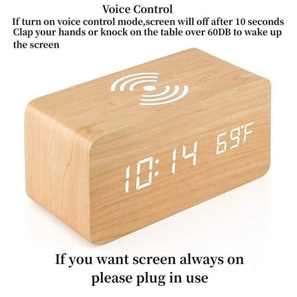 Voice Control Wooden Digital Alarm Clock - Mad Fly Essentials