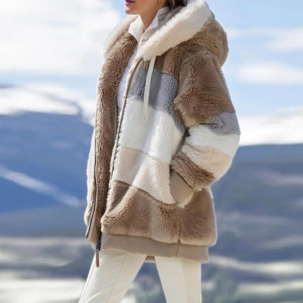 Women's Winter Fashion Hooded Zipper Plaid Jacket