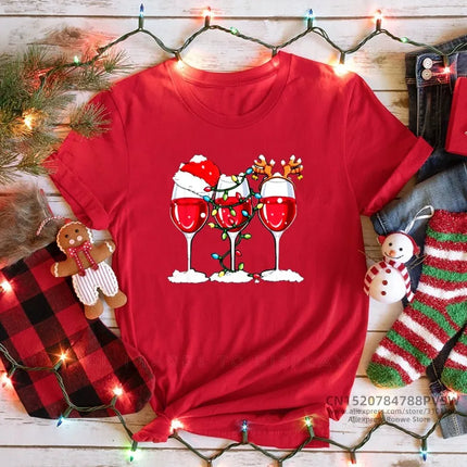 Women Merry Christmas Wine Party Tees