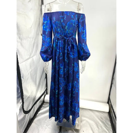 Maxi Dress Women Slash Neck Blue Elegant Dress - Maxi Dress - Owner Girl - Mad Fly Essentials