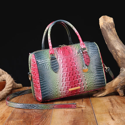 Handbag Women Crocodile Embossed Boston Satchel Bag - Handbag - Miescher Kora - Mad Fly Essentials