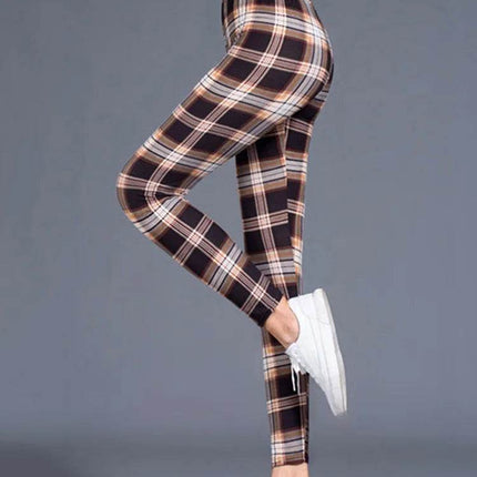 Women High-Elasticity Plaid Fitness Leggings - Mad Fly Essentials