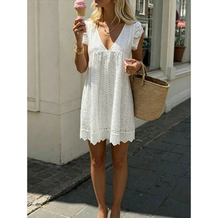 Mini Dress Women Lace Jacquard Hollow Pocket Dress - Mini Dress - Suit Set - Mad Fly Essentials