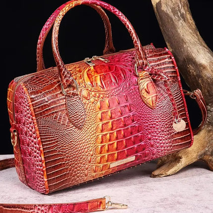 Handbag Women Crocodile Embossed Boston Satchel Bag - Handbag - Miescher Kora - Mad Fly Essentials