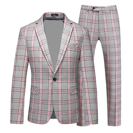 Blazer Men Red Striped Plaid 3pc Dress Suit - Blazer - Idealism - Mad Fly Essentials