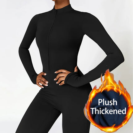 Jumpsuit Women Plush Long Black Fitness Bodysuit - Jumpsuit - Lipswag - Mad Fly Essentials