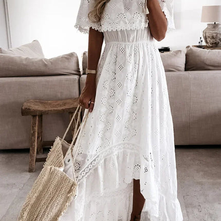 Maxi Dress Women Bohemian White Off Shoulder Lace Dress - Maxi Dress - Bellflower - Mad Fly Essentials
