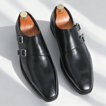 Loafers Men Monk Leather Pointed Formal Loafers - Loafers - Abfuber - Mad Fly Essentials