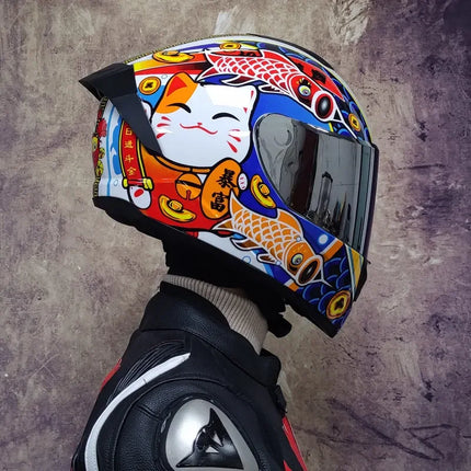 Double Visor Full Face Blue Teeth Motorcycle Helmet